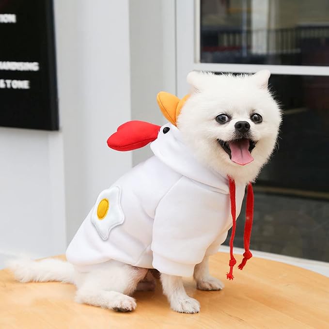 Warm Dog Winter Clothes Cute Fruit Dog Coat Hoodies Fleece Pet Dogs Costume Jacket for French Bulldog Chihuahua Ropa para Perro(4 White Duck,L) - PAWPICO
