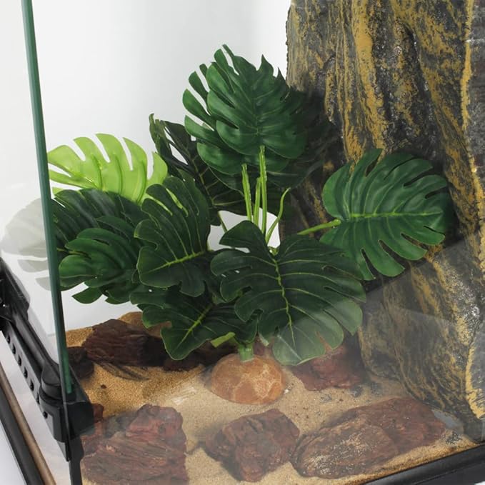Fake Monstera Plants, Reptile Terrarium Decor, Bearded Dragon Tank Accessories fit Crested Gecko Leopard Lizard Chameleon Ball Python Snake Frog WOLEDOE