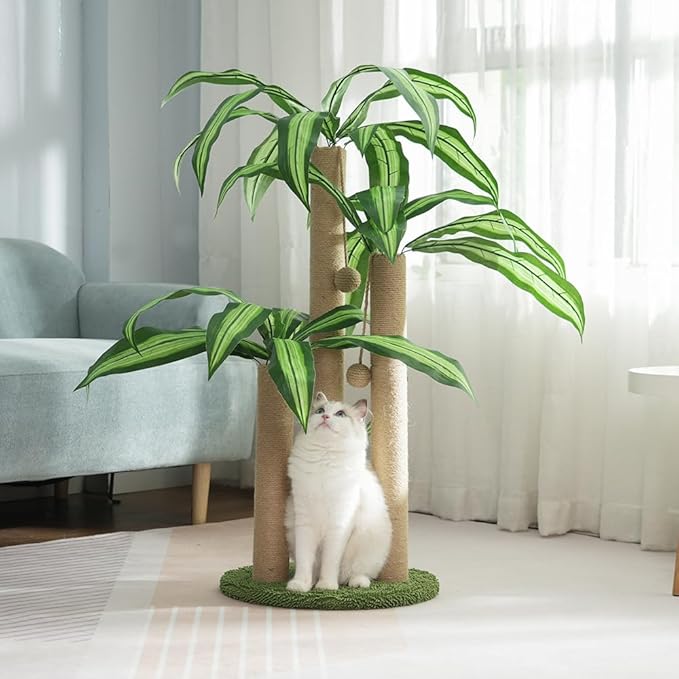 31.5Inch Cat Scratching Post,Cat Scratcher Tree with 3 Scratching Poles & 2 Interactive Dangling Balls,Cats Scratching Posts for Indoor Kitten & Adult Cats - PAWPICO
