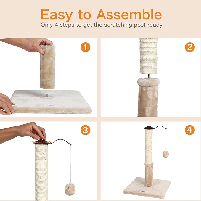 Happi N Pets 22" Cat Scratching Post, Natural Sisal Scratchers Trees for Indoor Cats, Featuring with Rotatable Hanging Balls & Stable Base, Cat Scratch Posts for Kittens-Beige - PAWPICO