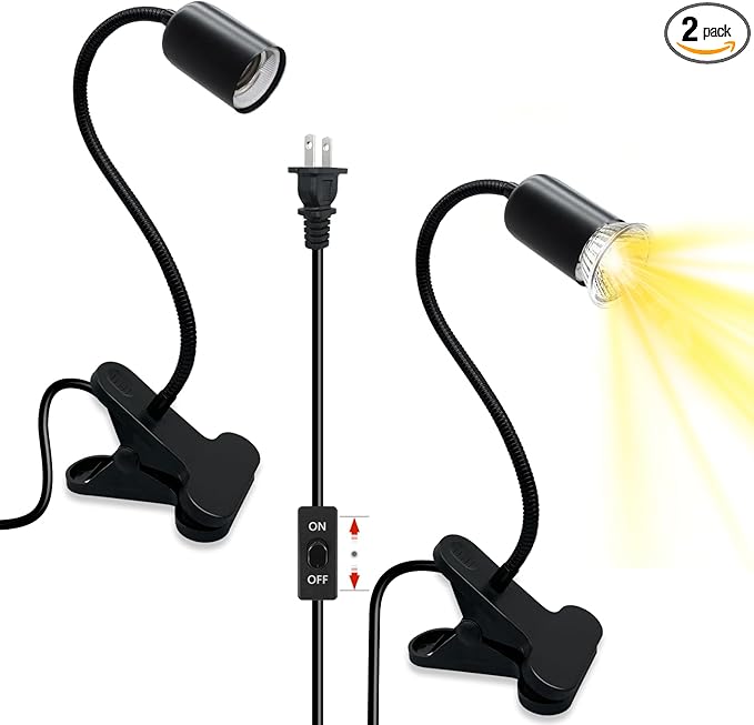 Reptile Heat Lamp 2 Pack Turtle Lamp with 240cm Cord Turtle Aquarium Light with 40cm Stable Gooseneck Turtle Aquarium Tank Heating Lamps with Clamp for Reptiles Lizard Turtle Snake(No Bulb) WTETMYL