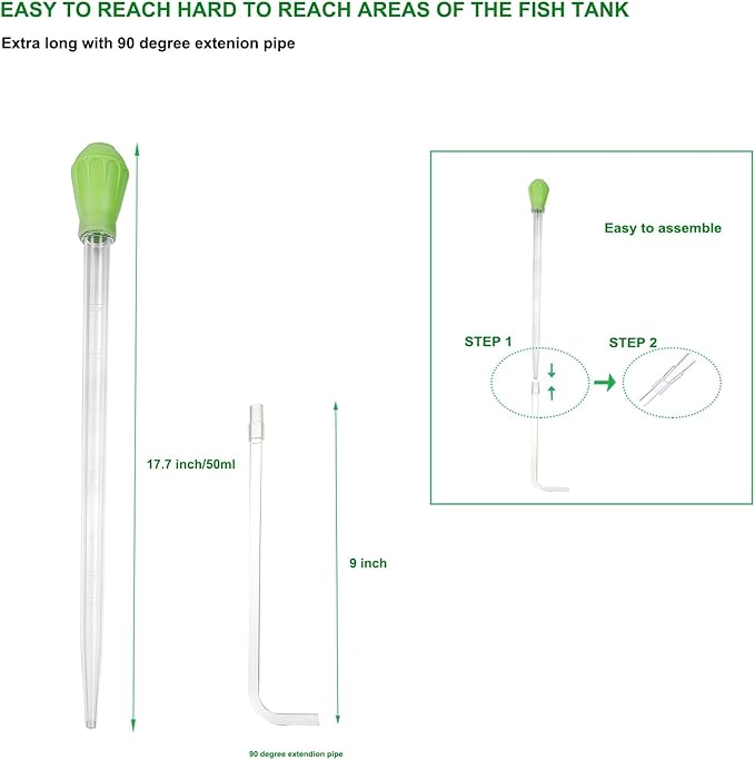 50ml Manual Coral Fish Feeder/Water Changer/Waste Remover Clean Tool with Extension Pipe and 15inch Aquarium Tweezer for Fish Tank Cleaning, Aquatic Pipette Dropper Gravel Cleaner Siphon Fecsam