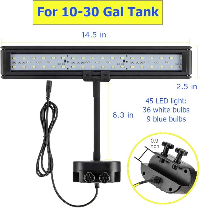 hygger 14 Inches Blue White LED Aquarium Light Clip on Small Led Light for Planted Saltwater Freshwater Fish Tank with Gooseneck Clamp 21W hygger