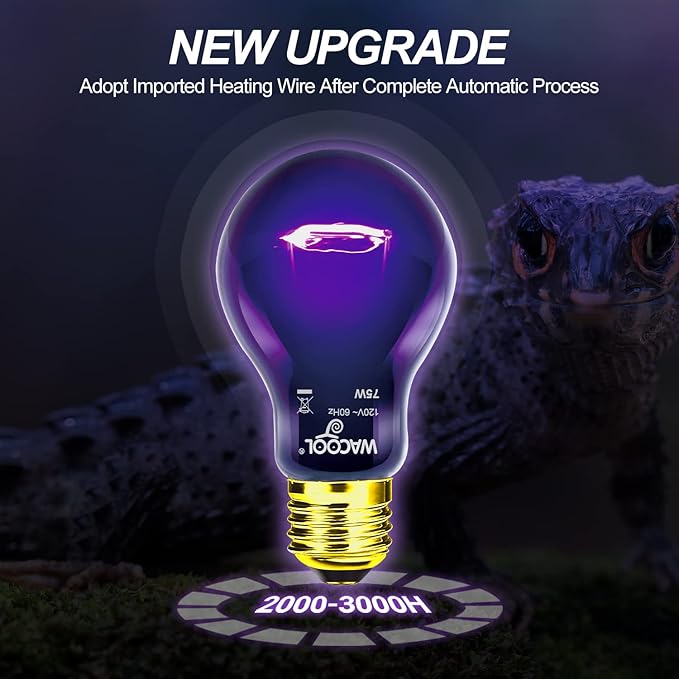 WACOOL 4Pack Reptile Night Heat Lamp, 75W Night Heat Lamp for Reptiles & Amphibians,Simulate Nature Moonlight Purple Night Light for Bearded Dragon Lizard Snake Crab… WACOOLTERRA