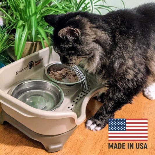 Neater Feeder - Express Model - Mess-Proof Cat & Dog Bowls – Made in USA – Elevated, No Spill, Non-Tip, Raised Stainless Steel Food & Water Bowls - PAWPICO