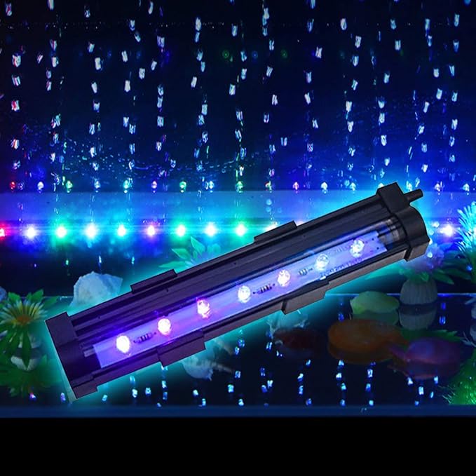 PULACO 1 Watt Aquarium Fish Tank Air Stone with Automatic Color Changing LED Light for Small Fish Tank Air Pump PULACO