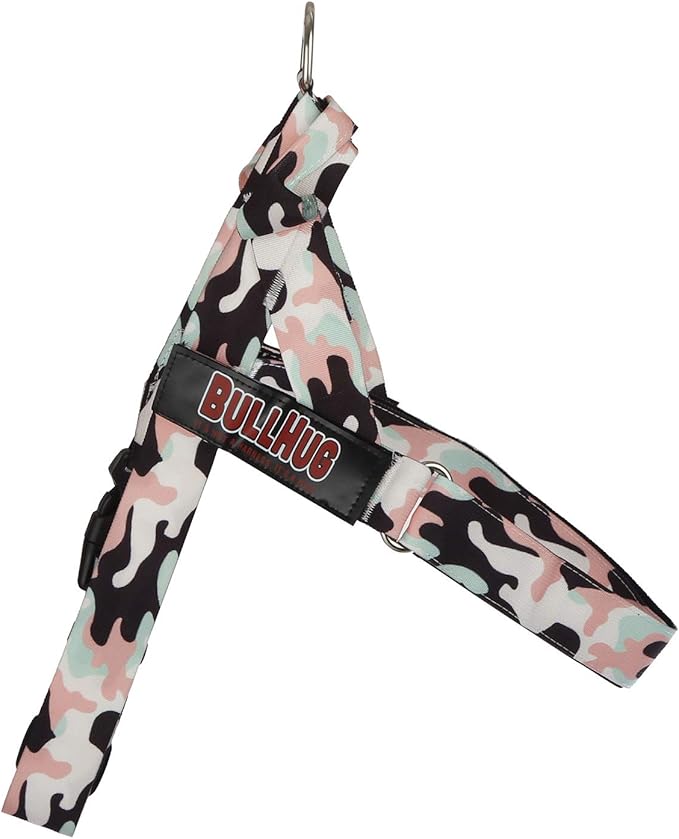 BULLHUG Harness – Made for Larger Chested Dogs Like English Bulldogs, French Bulldogs, Pugs & More. Stops Dogs from Pulling & Choking on Walks (Pink & Mint Camouflage, XL) BULLHUG