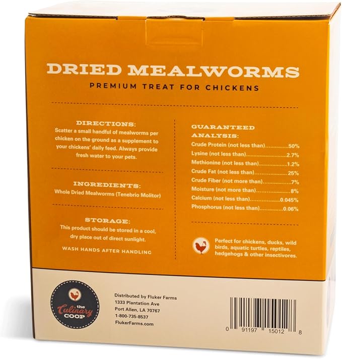Fluker's Culinary Coop Premium Chicken Treats, High Protein Dried Mealworms, Nutritious Snacks for Chickens, Birds, and Reptiles, 5 lbs Box Flukers
