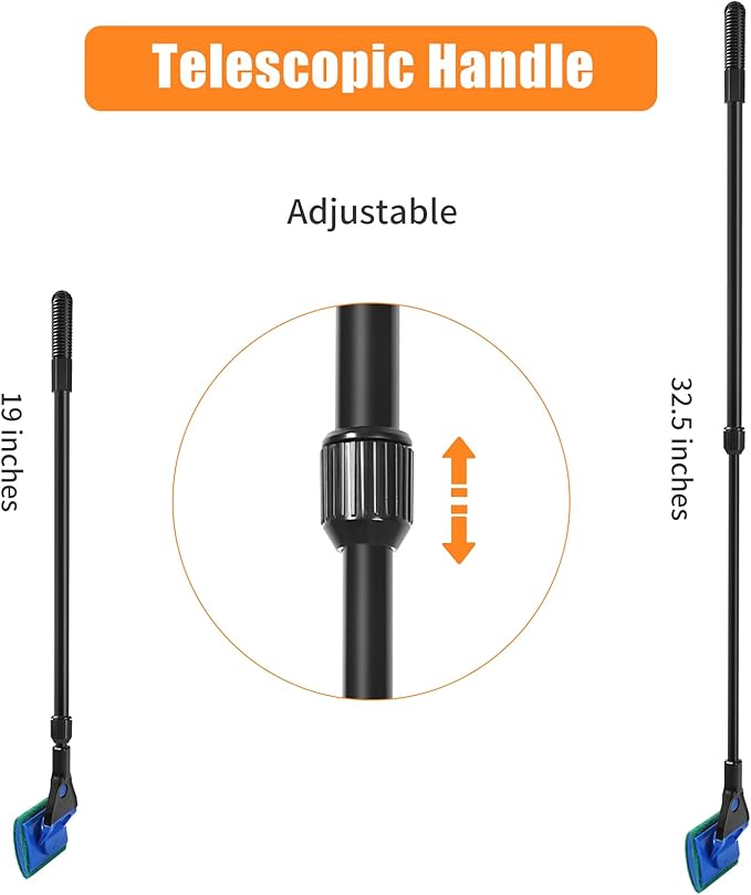 AQUANEAT Aquarium Cleaning Tools, Fish Tank Cleaning Kit with Adjustable Long Handle, 5 in 1 Tools Including Fish Net, Algae Scraper (Adjustable) Aquaneat
