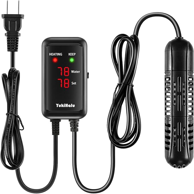 YukiHalu Aquarium Heater 50/100/200/300/500W with Protective Case, Fish Tank Heater, Temperature Adjustable, External Temperature Controller, LED Display, Used for 10/20/40/75/120 Gallons (100W) YukiHalu