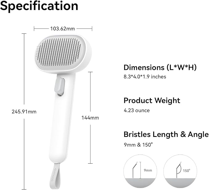 aumuca Cat Brush for Shedding, Cat Brushes for Indoor Cats, Cat Brush for Long or Short Haired Cats, Cat Hair Brush Cat Grooming Deshedding Brush for Dog Kitten Rabbit Massage Removes Loose Fur, White - PAWPICO