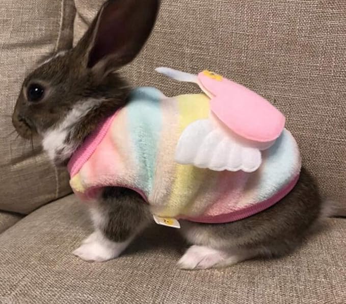Winter Warm Fleece Bunny Rabbit Clothes Cute Small Animal Guinea Pig Chinchilla Ferret Angel Costume Accessories Outfit for Hamster Ferret Rat Guinea Pig Cat Kitten Dog Puppy and Small Animals (XS) HAICHENTEC