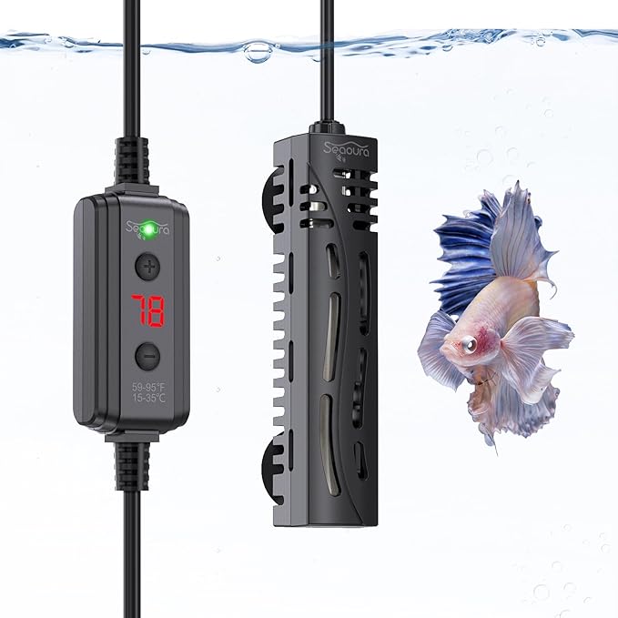 Fish Tank Heater,Aquarium Heaters,50W Aquariums Betta Heating for 5-15 Gallon with LED Temperature Display SEAOURA