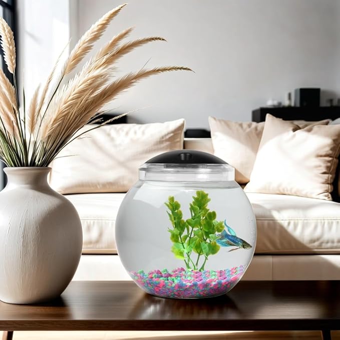 1-Gallon Globe Fish Tank with LED Lighting (7 Color Selections), Impact-Resistant Plastic SWPRODUCTS