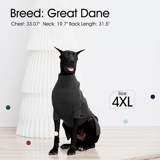 IECOii Extra-Large Dog Sweater 4XL,Christmas Dog Sweaters for Extra Large Dogs Girl Boy,Turtleneck Knitted Knitwear Easy On Doggie Sweatshirt Dog Sweater for Doberman,Great Dane(Grey,XXXXL) - PAWPICO