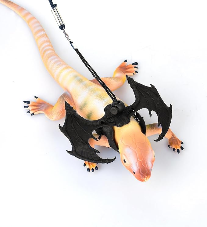 Bearded Dragon Leash and Harness Set Adjustable Design, Bearded Dragon Leash with Wings Silicone,Deal for Amphibians and Other Small Pet Animals(Black) Enrichoice