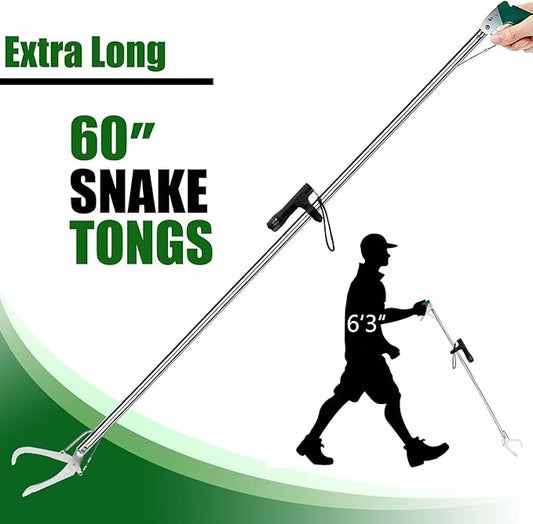 IC ICLOVER 60" Extra Long Snake Tongs, with Flashlight for Night Using, Heavy Duty Reptile Grabber Tool Rattle Snake Catcher, Professional Wide Jaw Snake Handling Tools with Lock, Non-Slip Grip Handle ICICLOVER