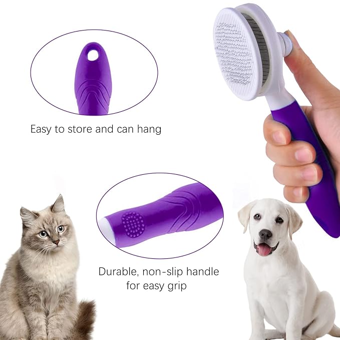 Cat Self Cleaning Slicker Brush, Pets Skin Friendly Cat Brush for Dogs Cats Grooming Brush Tool Easy to Remove Loose Undercoat, Mats Tangled Hair Slicker Massage Cats Dogs Brush - Upgraded - PAWPICO