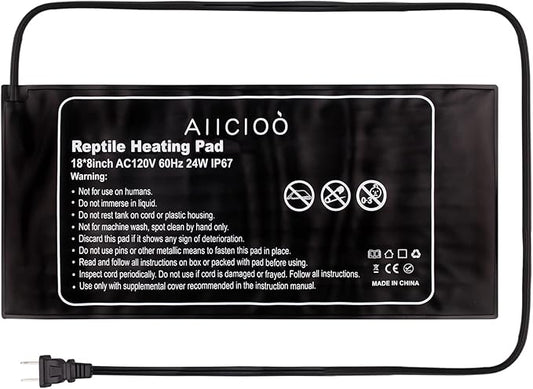 Aiicioo Reptile Heating Pad - 24W Under Tank Heater Terrarium Heating Mat Waterproof for Gecko Turtle Lizard Frog 8" X 18" AIICIOO