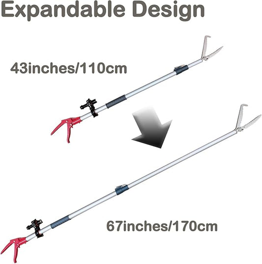 67'' Telescopic Snake Tongs Aircraft-Grade Aluminum Alloy Reptile Grabber Rattle Snake Catcher Wide Jaw Handling Tool with Lock for Hunting Game Finders 2023 New Launch PAWPICO