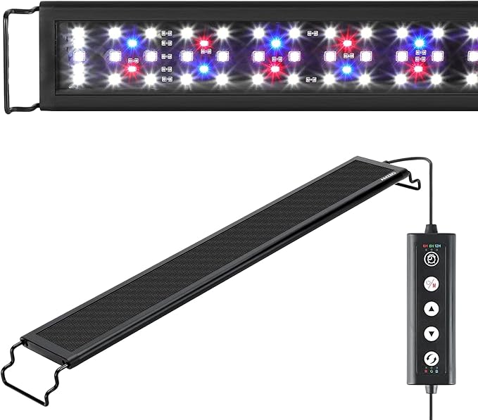 AMZBD Led Aquarium Light,Full Spectrum Aquarium Light,DIY & WRGB Color Temperature Adjustment,3 Timing Modes,Brightness Adjusted Fish Light,Expandable Bracket Aquarium Lamp for Fish Tank(24-30inch) AMZBD