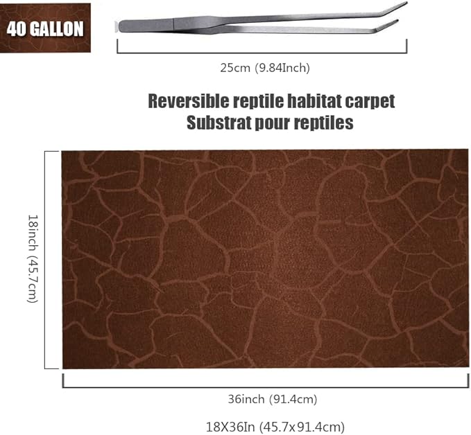 2 Pack Reptile Carpet Desert Reptile Mat & Reversible Substrate, Terrarium Liner Bedding, for Lizard,Chameleon,Gecko,Snake,Ceratophrys with Tweezers Feeding Tong (40 Gallon(36x18in)) REP+BUDDY