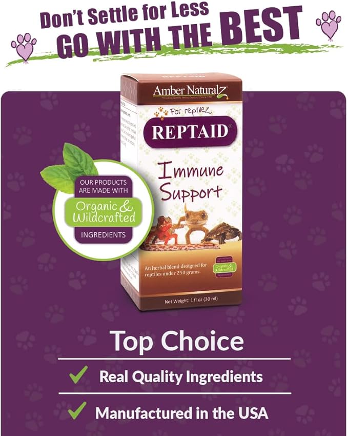 AMBER NATURALZ Reptaid Herbal Supplement for Small Reptiles | Herbal Pet Supplement for Immune Support | for Reptiles Under 250g | 1 Fluid Ounce Glass Bottle | Manufactured in The USA AmberNaturalZ