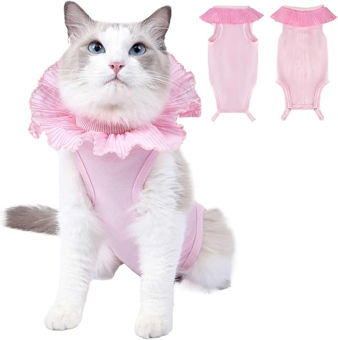Cat Recovery Suit Cat Onesie for Cats After Surgery Female, Breathable Cat Surgery Recovery Suit for Abdominal Wounds Post-Surgery, Cat Surgical Spay Recovery Shirt for Cats Kitten Pink Large Coppthinktu