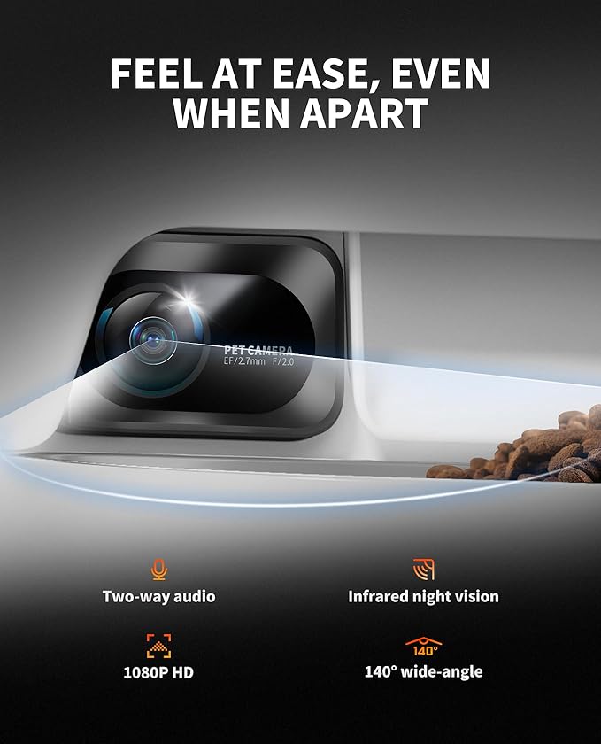 PETKIT Automatic Cat Feeder with Camera,1080P HD Video with Night Vision,Double Hopper Pet Feeder for Cats and Dogs with 2-Way Audio,Smart App Control Cat Food Dispenser,2.4G WiFi/Anti-Stick Bowl - PAWPICO