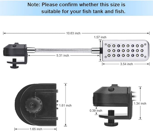 Aquarium Light Small LED Clip Light for Fish Tank, 1 Yr Warranty DaToo
