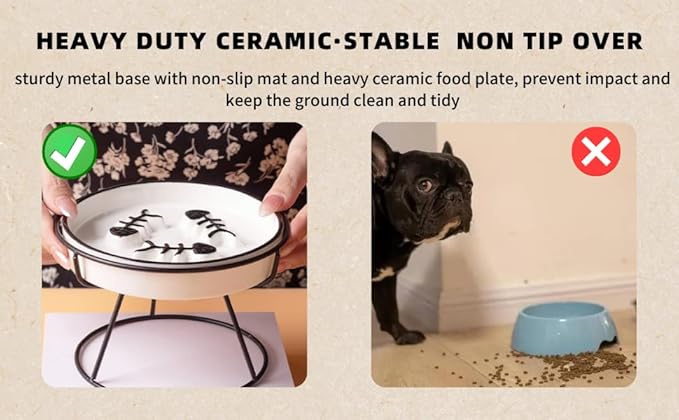 2PCS Ceramic Cat Slow Food Bowl for Wet and Dry Food, Elevated Design, Prevents Vomiting and Obesity, Raised Cat Puzzle Bowl, Stress-Free Slow Food Plate, Backflow Prevention, for Cats and Small Dog - PAWPICO