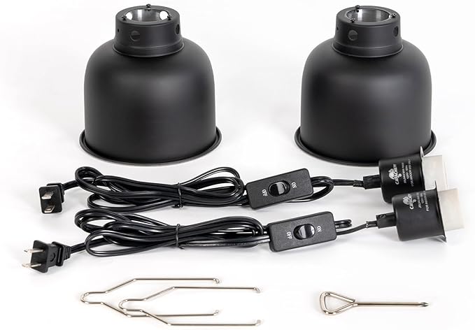 2 Pack Reptile Light Fixture, 5.5in Deep Dome Reptile Lamp Fixture, Optical Reflection Cover, Separate Switche & Hook, Terrarium Light Fixture for Reptile Heat Basking UVB Bulbs, 100W, Black CAVACHEWReptileSupplies