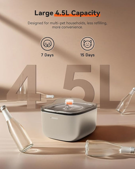 Cat Water Fountain Stainless Steel, 4.5L/158oz Automatic Cat Water Dispenser, Wired Pet Water Fountains for Cats Indoor, Dog Water Bowl with Quiet Pump, Colorful Water Level Float, White - FS10 - PAWPICO