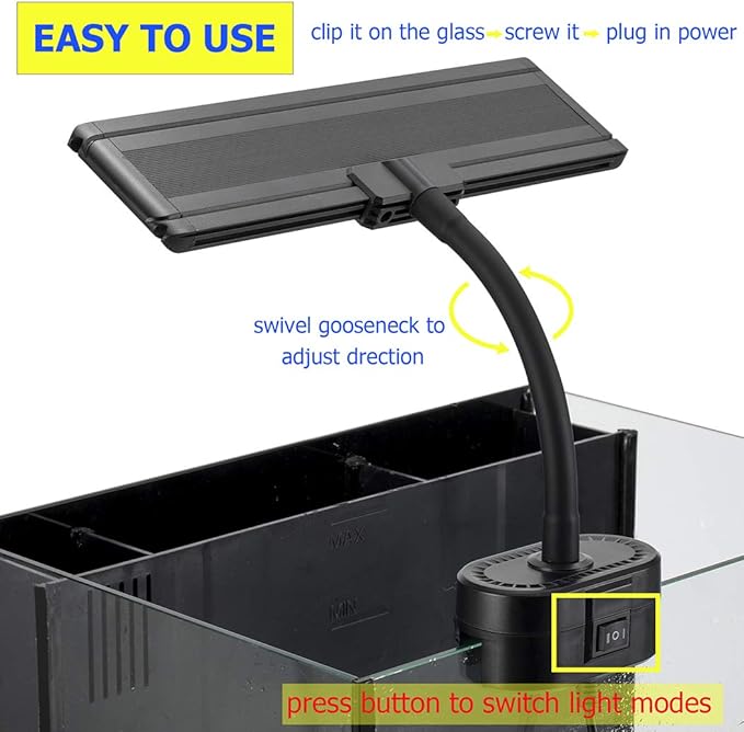 hygger 14 Inches Blue White LED Aquarium Light Clip on Small Led Light for Planted Saltwater Freshwater Fish Tank with Gooseneck Clamp 21W hygger