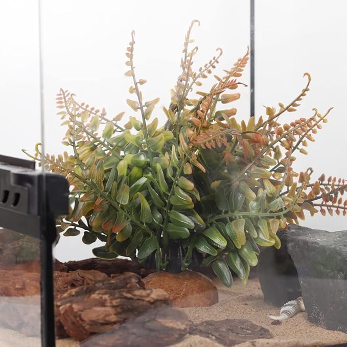 Fake Fall Colors Boston Fern, Reptile Plants for Terrarium, Amphibian Tank Accessories Habitat Decor fit Crested Gecko Leopard Lizard Chameleon Ball Python Snake Frog WOLEDOE