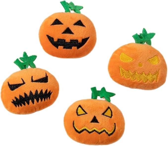 4PCS Halloween Pumpkin Cat Squeaky Toys Interactive Plush Pet Toy for Indoor Cats with Squeaker - PAWPICO