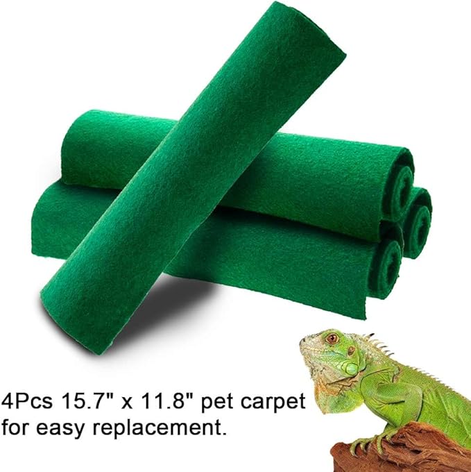 Hamiledyi 4Pcs Reptile Carpet 20 x 12 Terrarium Liner Bedding Reptile Substrate Mat Tank Accessories for Bearded Dragon Snake Lizard Tortoise Leopard Gecko Hamiledyi