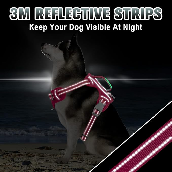 BARKBAY No Pull Dog Harness Large Reflective Dog Harness with Front Clip and Easy Control Handle for Walking Training Running with ID tag Pocket(Pink,XL) BARKBAY