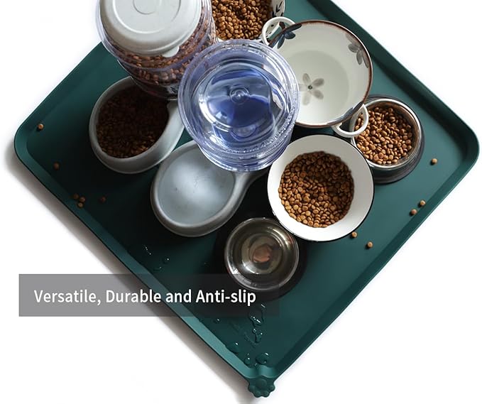 Hoki Found XX-Large Silicone Pet Food Mats Tray - Non Slip Pet Dog Cat Bowl Mats Placemat - Dog Pet Cat Feeding Mat - Waterproof Dog Cat Food Mats -Pet Water Mats for Carpet - Dark Cedar - PAWPICO