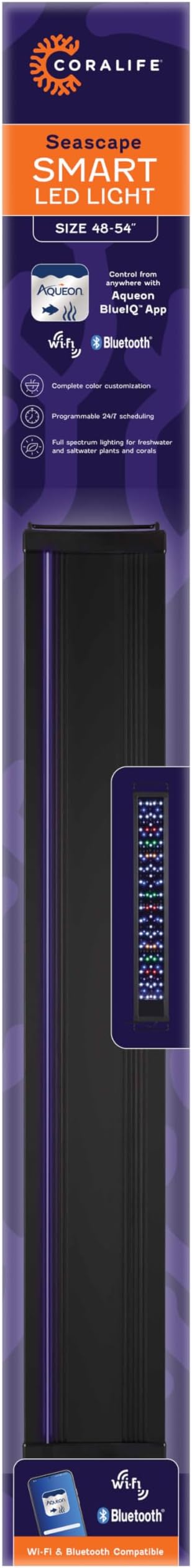 Coralife Fish Tank Aquarium Seascape WiFi/Bluetooth Smart LED Light Fixture, 48-54" Coralife