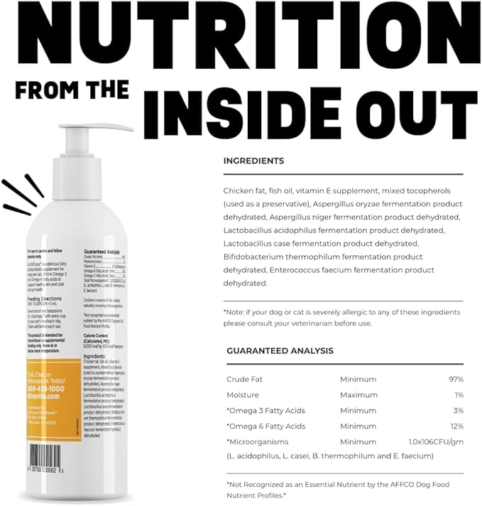 Dinovite Lickochops for Dog & Cat Supplement Enhanced with Omega-6, 3 Fatty Acids, Probiotics and Vitamin E, 16 oz with Pump Dinovite