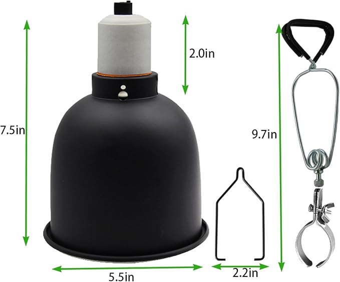 Reptile Heat Lamp, Reptile Light Fixture, 5.5 Inch Deep Dome with Adjustable Clamp PAWPICO