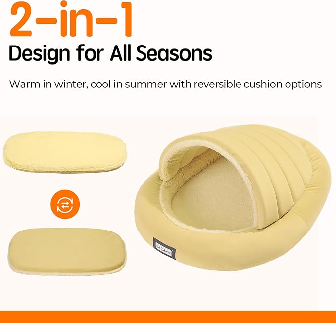 Balance 2 in 1 Cat Bed Cave for Kittens and Small Dogs, Cat Tents for Indoor Cats, Covered Cat Beds with Removable Cushion, Calming Cat Nest, Cat Hideaway, Washable Cat House with Non-Slip Bottom - PAWPICO