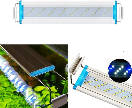 Bright Classic LED Aquarium Light, Reef Plant Fish Tank Light with Extendable Brackets, Aquatic Plant Growth Lamp White and Blue LEDs JackSuperAquariumPetsFocus