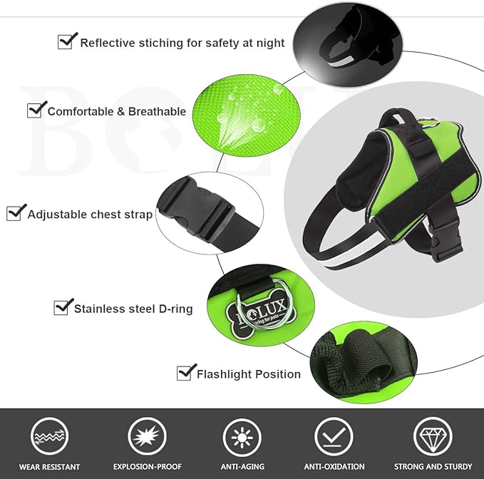Bolux Dog Harness, No-Pull Reflective Dog Vest, Breathable Adjustable Pet Harness with Handle for Outdoor Walking - No More Pulling, Tugging or Choking (Green, L) Bolux