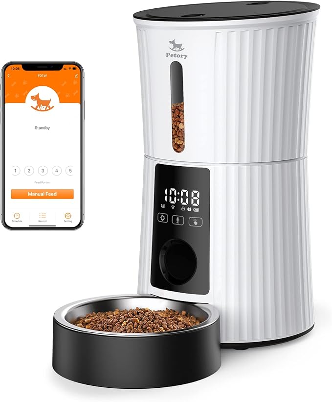 Petory Automatic Cat Feeders Wi-Fi - 4L Dry Food Dispenser for Cats and Dogs 10 Meals per Day Smart Pet Feeder with Desiccant Bag Dual Power Supply 10S Voice Recorder - PAWPICO