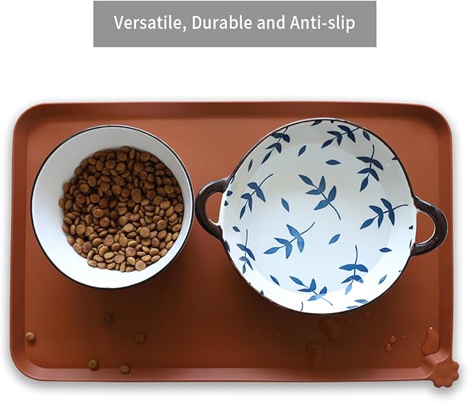 Hoki Found Silicone Pet Food Mats Tray - Non Slip Pet Dog Cat Bowl Mats Placemat - Dog Pet Cat Feeding Mat - Waterproof Dog Cat Food Mats -Pet Water Mats for Carpet -Caramel - PAWPICO