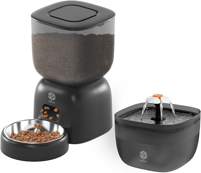 Automatic Cat Feeder and Water Dispenser Set with Pet Food Bowl Timer, Dual Power Supply, Programmable Portion Size, Auto Pet Feeder for Cats and Small Dogs, Voice Recorder, Black - PAWPICO