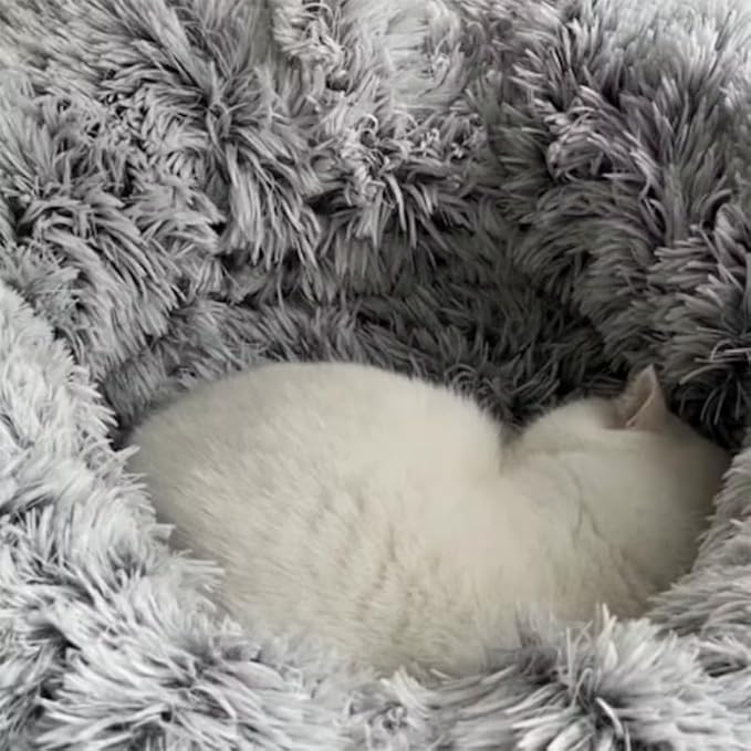 Cat Tunnel Bed for Indoor Cats Donut Cat Tunnel Multifunctional Cat Bed with Peephole Cat Cave Tunnel Bed with Tunnel for Multi Cats(Grey) - PAWPICO