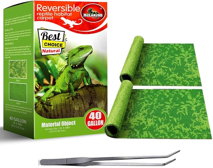 Reptile Carpet, 36 * 18in Pet Terrarium Liner,Reptiles Cage Mat/Substrate for Snakes, Chameleons, Geckos ands Kitchen Use(2sheets) with Tweezers Feeding Tongs bestchoiceforyourreptiles